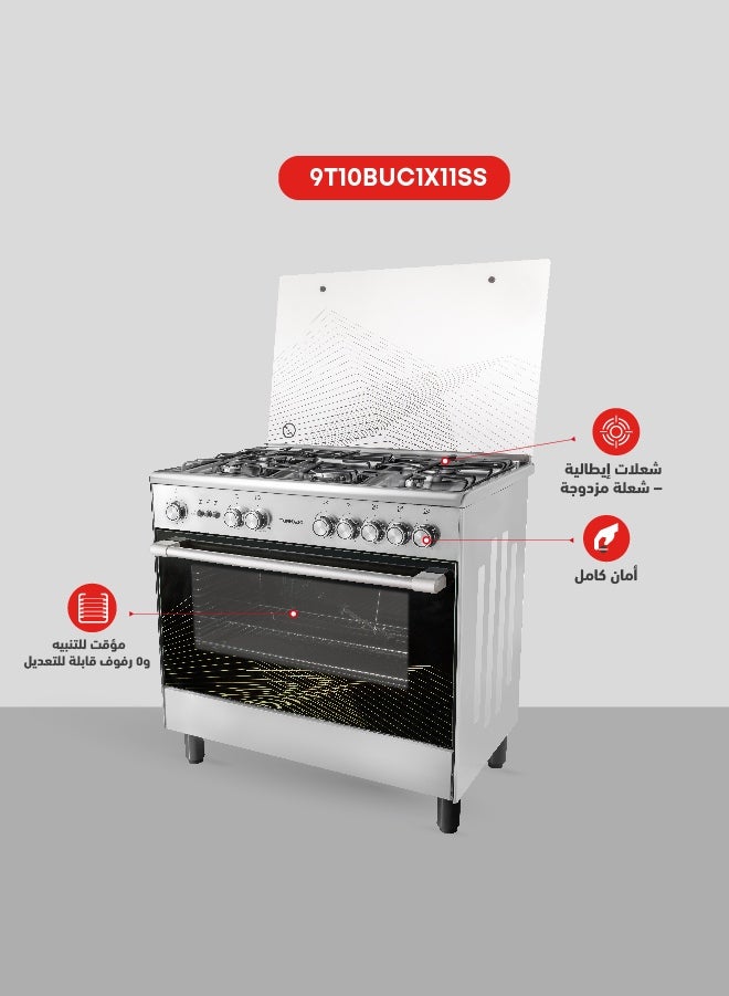 TORNADO 90x60cm Freestanding Cooker, Full Gas Cooking Range with 5 Burners, Automatic Ignition & Full Safety, Cooling Fan, Stainless Steel Finish, Separate Knob - Image 5