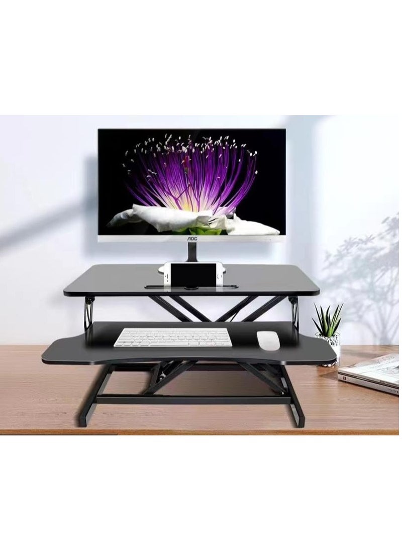 XICEN - Standing Desk Converter - 80cm*40cm Adjustable Sit to Stand Up Desk WorkstationFolding Bracket,Pneumatic lifting-double layer with Keyboard Tray for Home Office Computer Laptop (Black) - Image 1