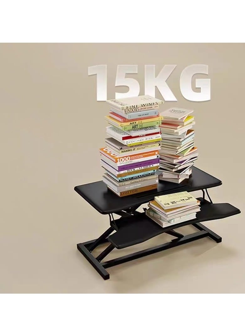XICEN - Standing Desk Converter - 80cm*40cm Adjustable Sit to Stand Up Desk WorkstationFolding Bracket,Pneumatic lifting-double layer with Keyboard Tray for Home Office Computer Laptop (Black) - Image 1