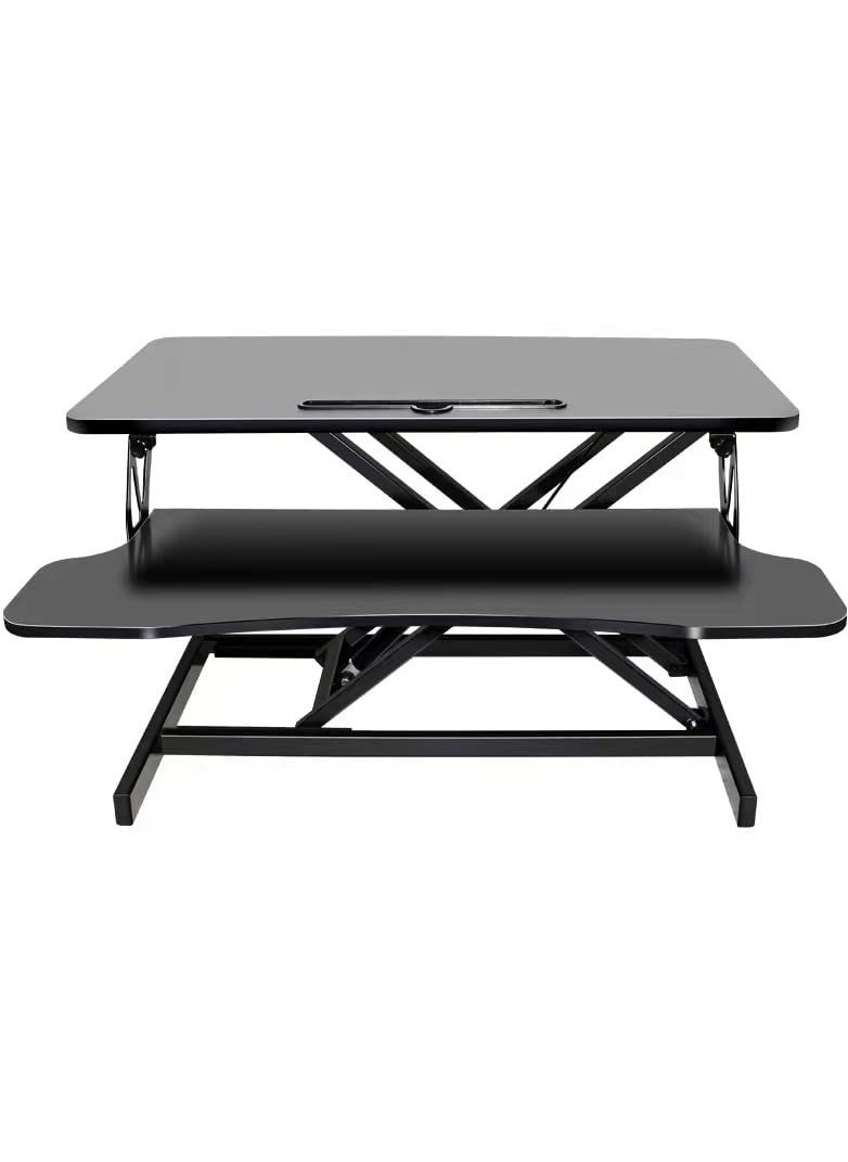 XICEN - Standing Desk Converter - 80cm*40cm Adjustable Sit to Stand Up Desk WorkstationFolding Bracket,Pneumatic lifting-double layer with Keyboard Tray for Home Office Computer Laptop (Black) - Image 1