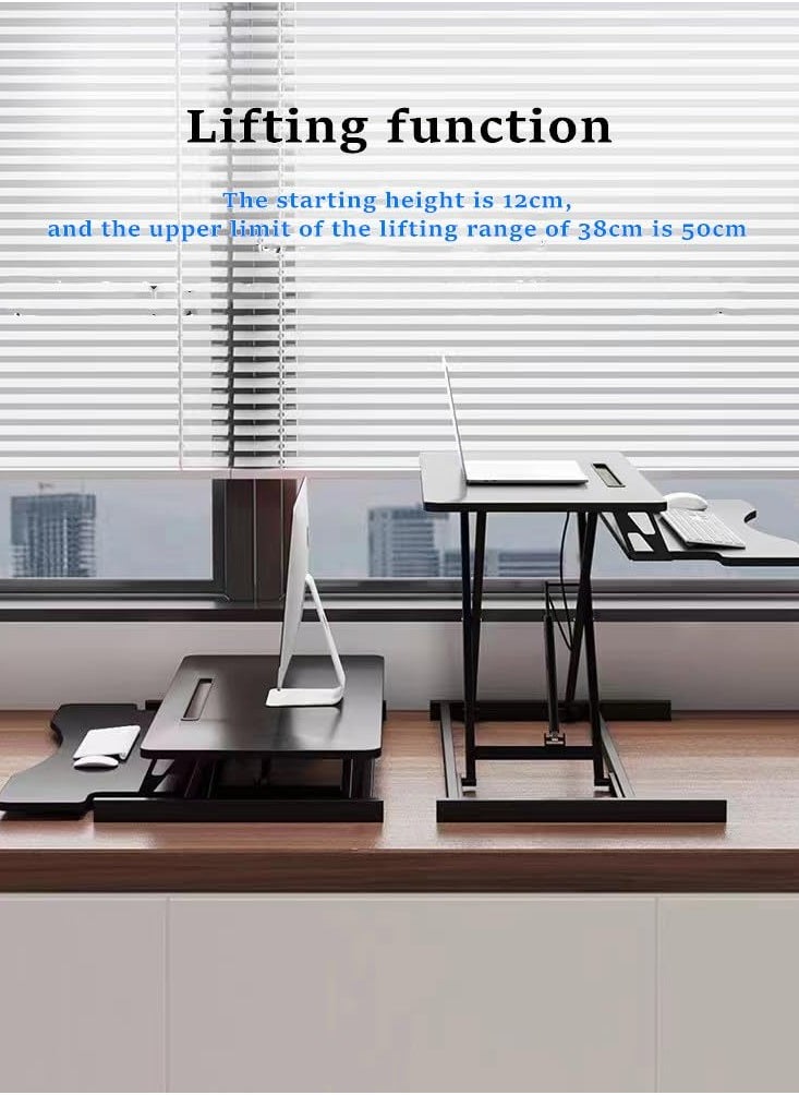 XICEN - Standing Desk Converter - 80cm*40cm Adjustable Sit to Stand Up Desk WorkstationFolding Bracket,Pneumatic lifting-double layer with Keyboard Tray for Home Office Computer Laptop (Black) - Image 1