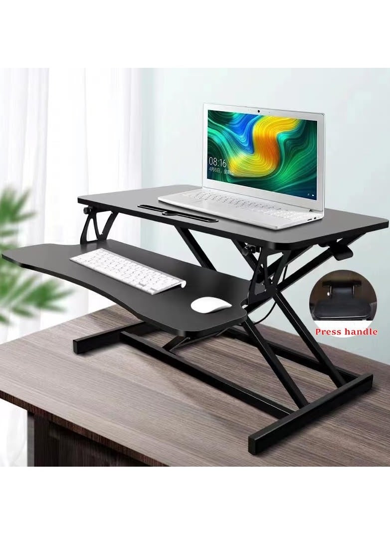 XICEN - Standing Desk Converter - 80cm*40cm Adjustable Sit to Stand Up Desk WorkstationFolding Bracket,Pneumatic lifting-double layer with Keyboard Tray for Home Office Computer Laptop (Black) - Image 1