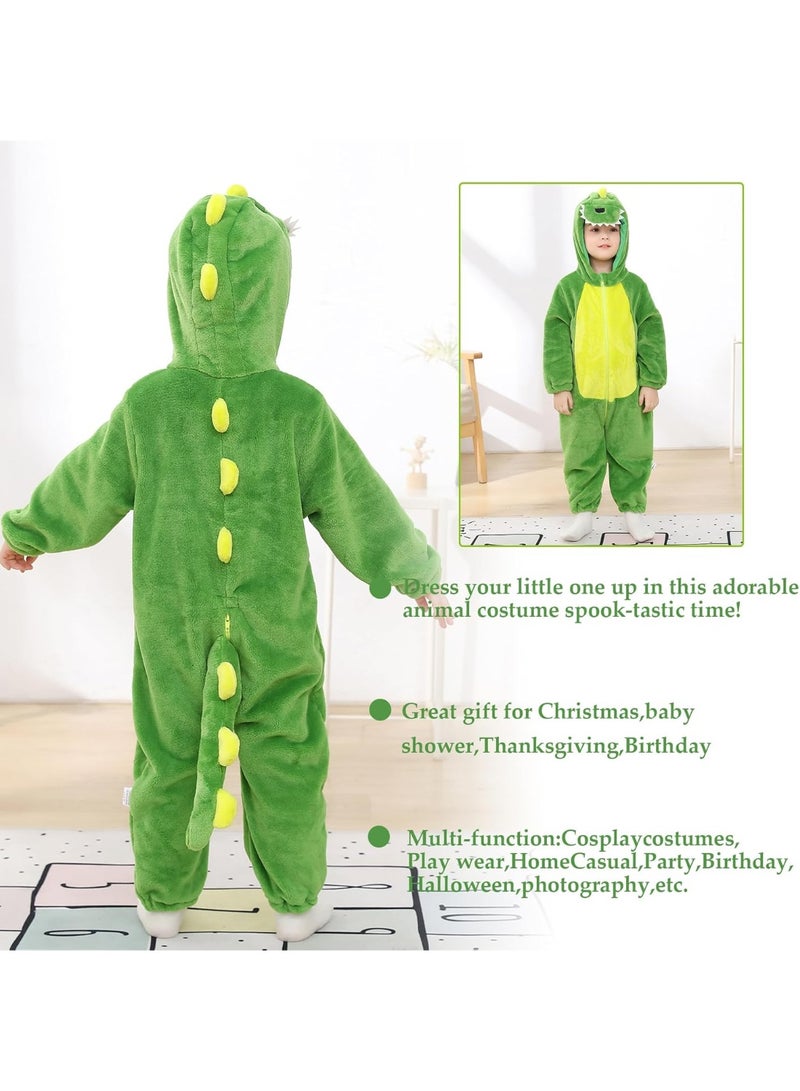 A.M Baby Green Dinosaur Costume Romper Toddler Boys & Girls Role-Playing Outfit with Zipper Hooded Flannel Dinosaur Onesie Pajamas - Image 5