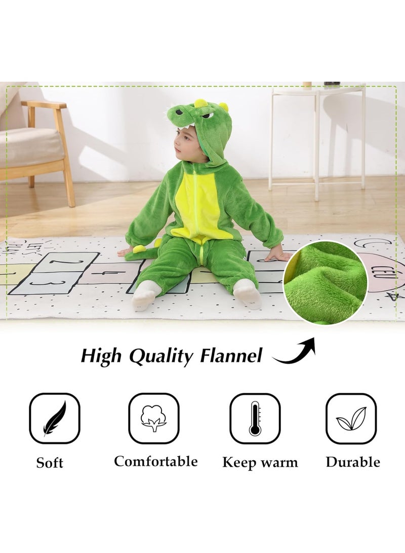 A.M Baby Green Dinosaur Costume Romper Toddler Boys & Girls Role-Playing Outfit with Zipper Hooded Flannel Dinosaur Onesie Pajamas - Image 3
