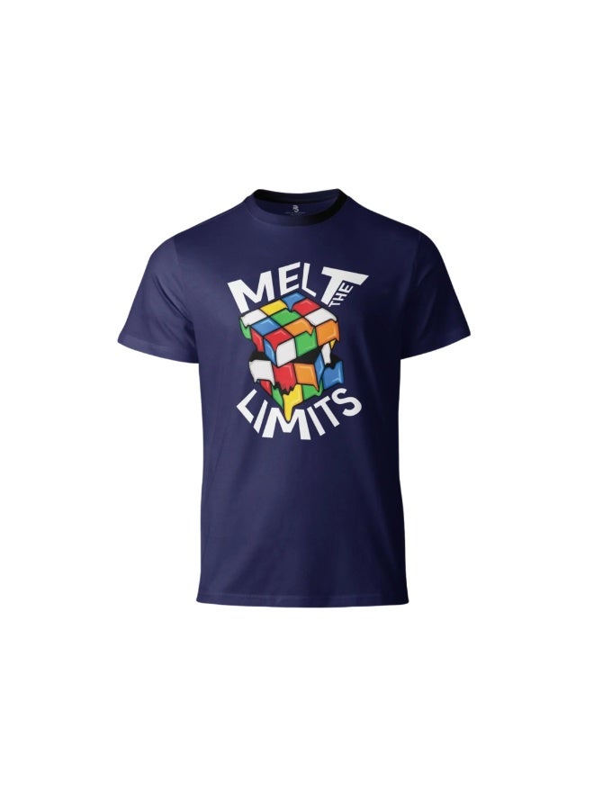 Cubuzzle Melt Limits Graphic Printed Cotton T-Shirt Casual Short Sleeve Blue L