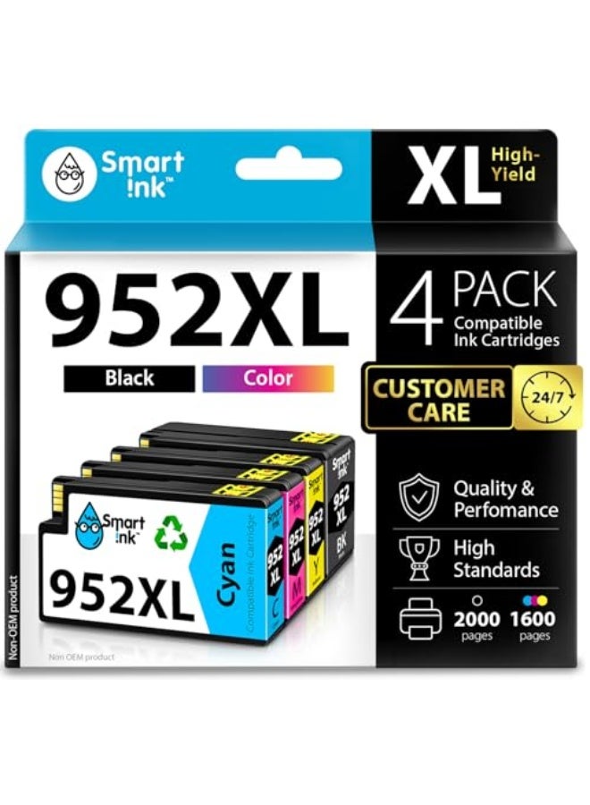 Smart Ink Compatible Ink Cartridges Replacement for HP 952XL 952 XL 4 Combo Pack Black CyanMagentaYellow to use with HP OfficeJet Pro 8710 7740 8720 8715 8210 8703 OfficeJet 8702 Printers - Image 1
