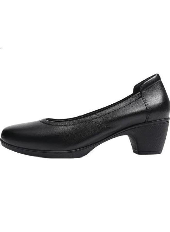 Red Dragonfly Thick Heel Single Shoes Women'S Spring Commuter Professional Leather Shoes Soft Bottom Women'S Shoes Wbb152031 Black 38 - Image 3