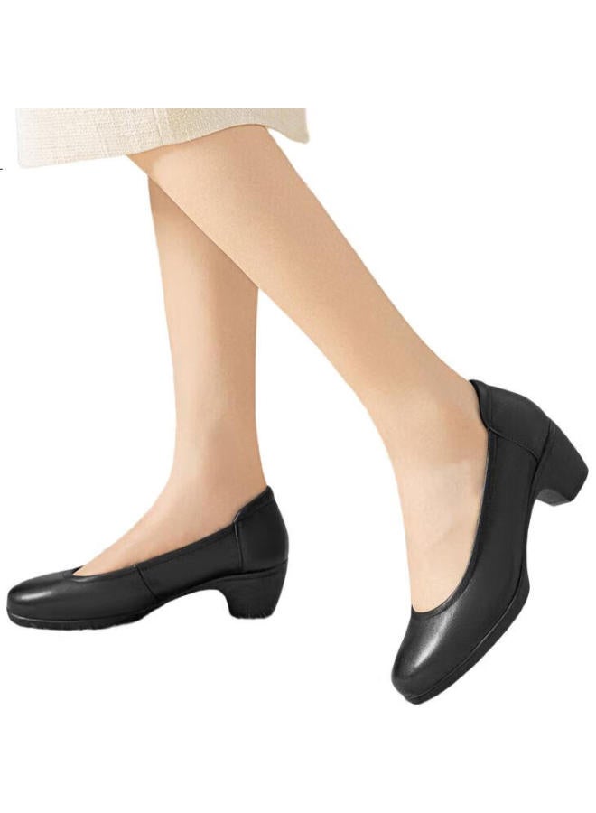 Red Dragonfly Thick Heel Single Shoes Women'S Spring Commuter Professional Leather Shoes Soft Bottom Women'S Shoes Wbb152031 Black 38 - Image 1
