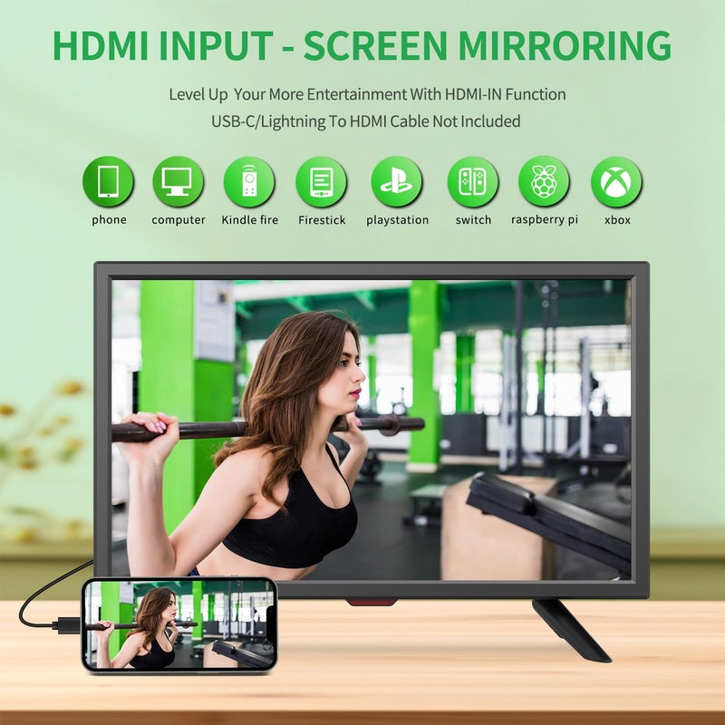 Jexiop TV 20 inch,Full Viewing Angles 1080P HD,Small Kitchen Wall-Mounted Digital TV-HDMI/USB Ports-Dual Power DC-12V& AC Adapter Inputs for Your Caravan & Bedroom - Image 5