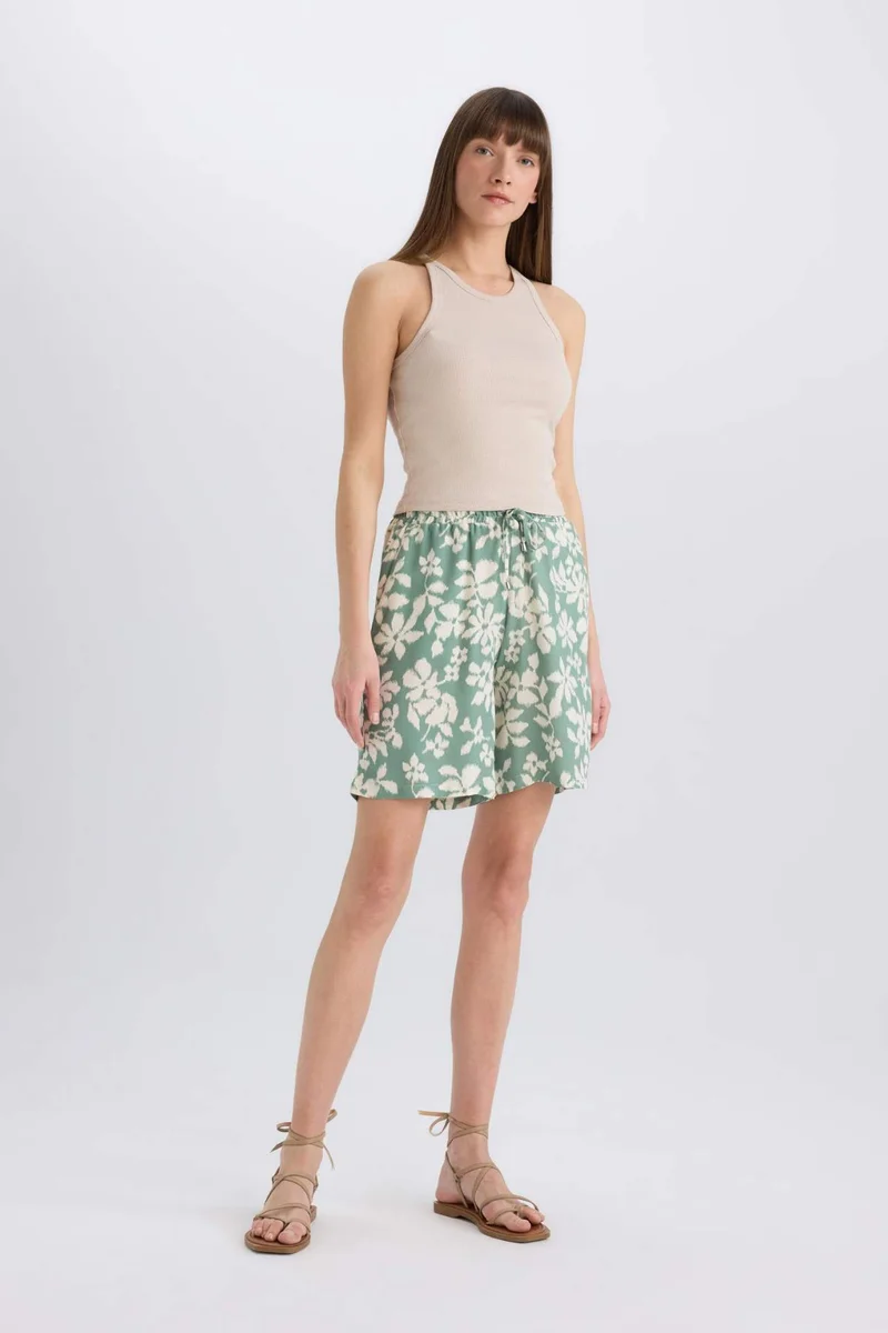 ديفاكتو High Waist Wide Leg Viscose Shorts