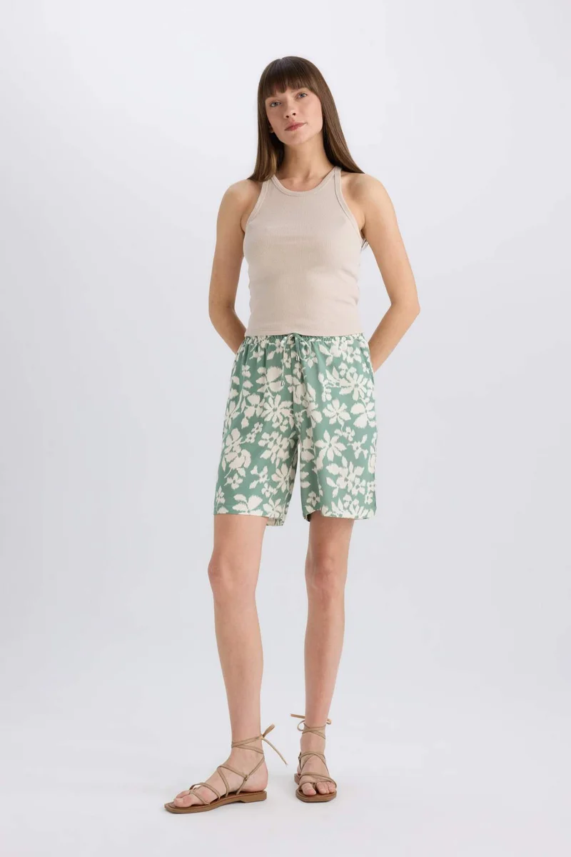 ديفاكتو High Waist Wide Leg Viscose Shorts