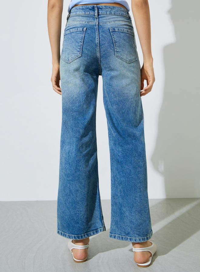 Styli Blue Super Stretch Twill Cotton Wide Leg Jeans - Image 4