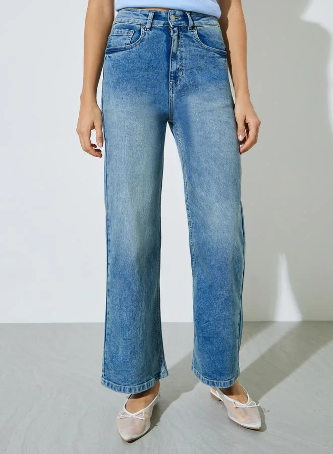 ستايلي Blue Super Stretch Twill Cotton Wide Leg Jeans