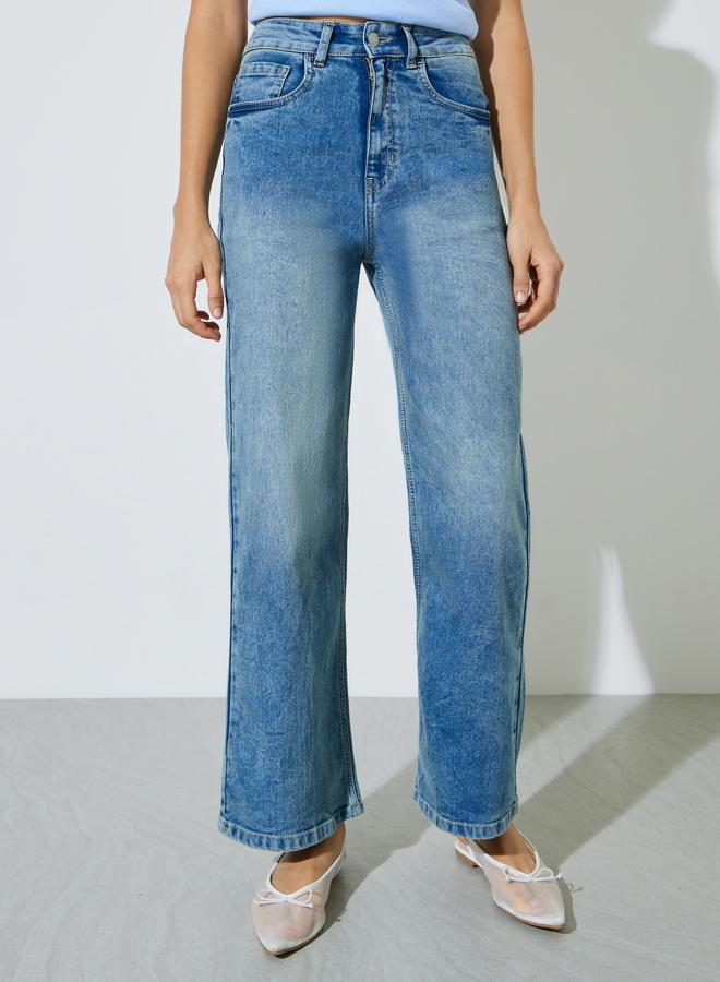 Styli Blue Super Stretch Twill Cotton Wide Leg Jeans - Image 2