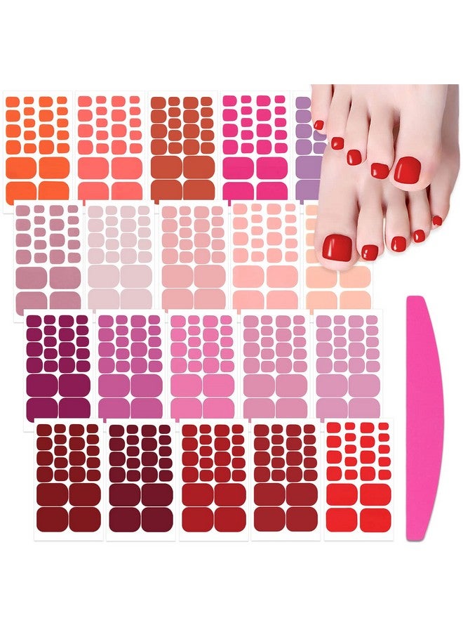 SILPECWEE Toe Nail Stickers Full Nail Wraps Red Solid Color Toenail Polish Strips For Women Self Adhesive Toe Stickers Polish Gel Toenails Stickers With 1Pc Nail File (20 Sheets) - Image 1