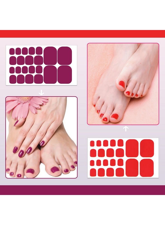SILPECWEE Toe Nail Stickers Full Nail Wraps Red Solid Color Toenail Polish Strips For Women Self Adhesive Toe Stickers Polish Gel Toenails Stickers With 1Pc Nail File (20 Sheets) - Image 4
