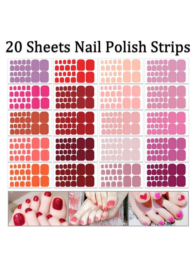SILPECWEE Toe Nail Stickers Full Nail Wraps Red Solid Color Toenail Polish Strips For Women Self Adhesive Toe Stickers Polish Gel Toenails Stickers With 1Pc Nail File (20 Sheets) - Image 2