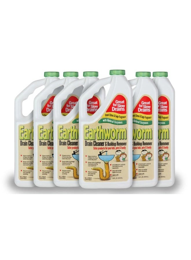Earthworm Drain Cleaner - Drain Deodorizer - Natural and Safer for Families - Six (6) 32 oz Bottles - Image 1