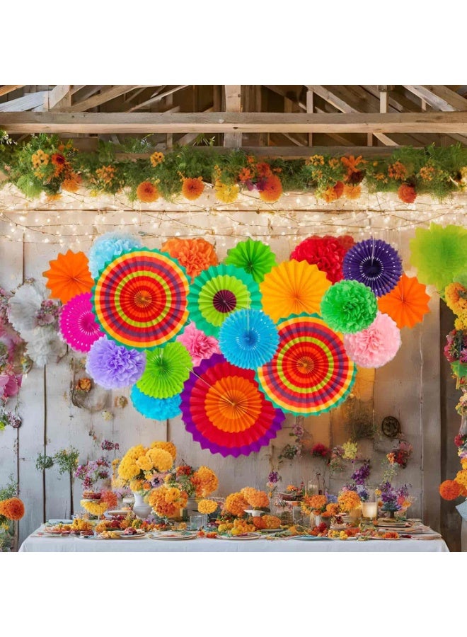 Mitoy 35PCS Festival Paper Fan Party Decorations Set - Pom Poms,Pennant,Garland String,Banner,Hanging Swirls Decor Supplies（Multicolored) - Image 3