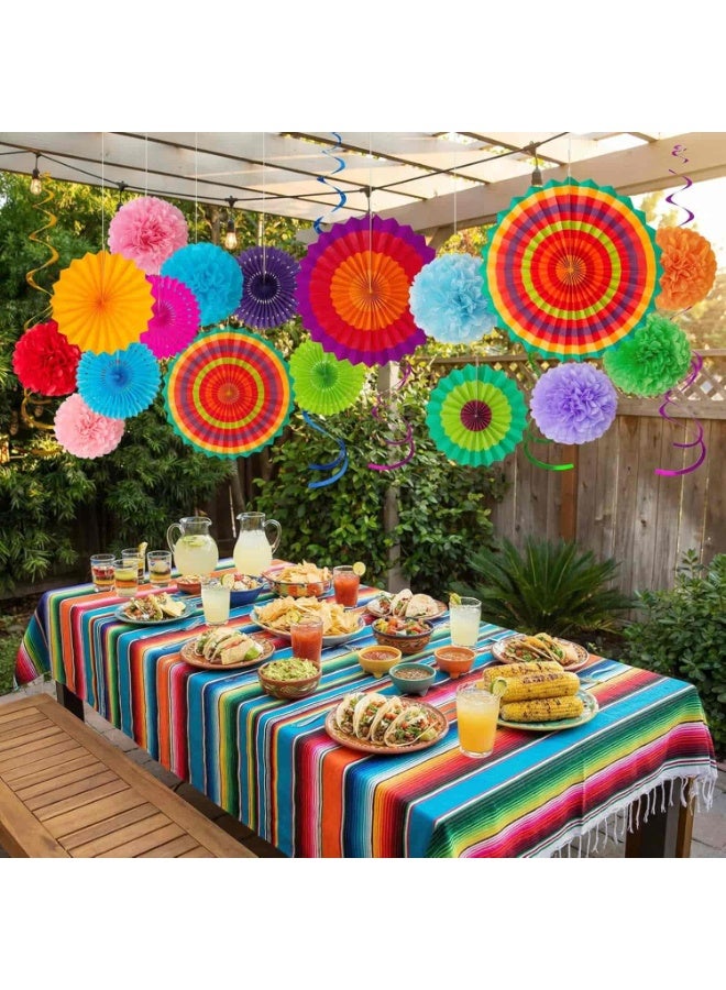 Mitoy 35PCS Festival Paper Fan Party Decorations Set - Pom Poms,Pennant,Garland String,Banner,Hanging Swirls Decor Supplies（Multicolored) - Image 4