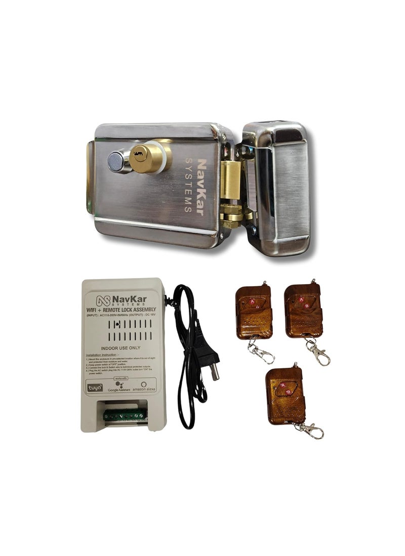 NAVKAR SYSTEMS Navkar Systems Electronic Lock to Operate by Remote Mobile App for Metal Gate Metallic finish Multi  - Image 1