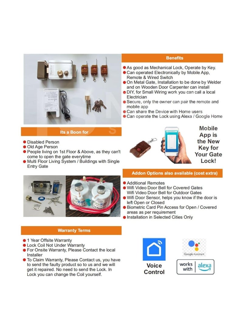 NAVKAR SYSTEMS Navkar Systems Electronic Lock to Operate by Remote Mobile App for Metal Gate Metallic finish Multi  - Image 4