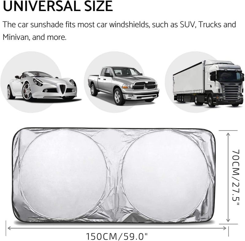 SHOWAY Car Windshield Sun Shade with Storage Pouch | Fits for Car, SUV, Van | Front Window Windshields Visor | Sun Heat Protection & Car Interior Cooler to Keep Vehicle Cool - Image 2