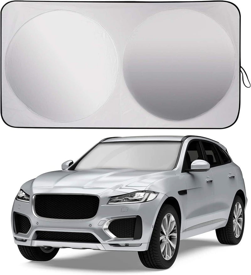 SHOWAY Car Windshield Sun Shade with Storage Pouch | Fits for Car, SUV, Van | Front Window Windshields Visor | Sun Heat Protection & Car Interior Cooler to Keep Vehicle Cool - Image 1