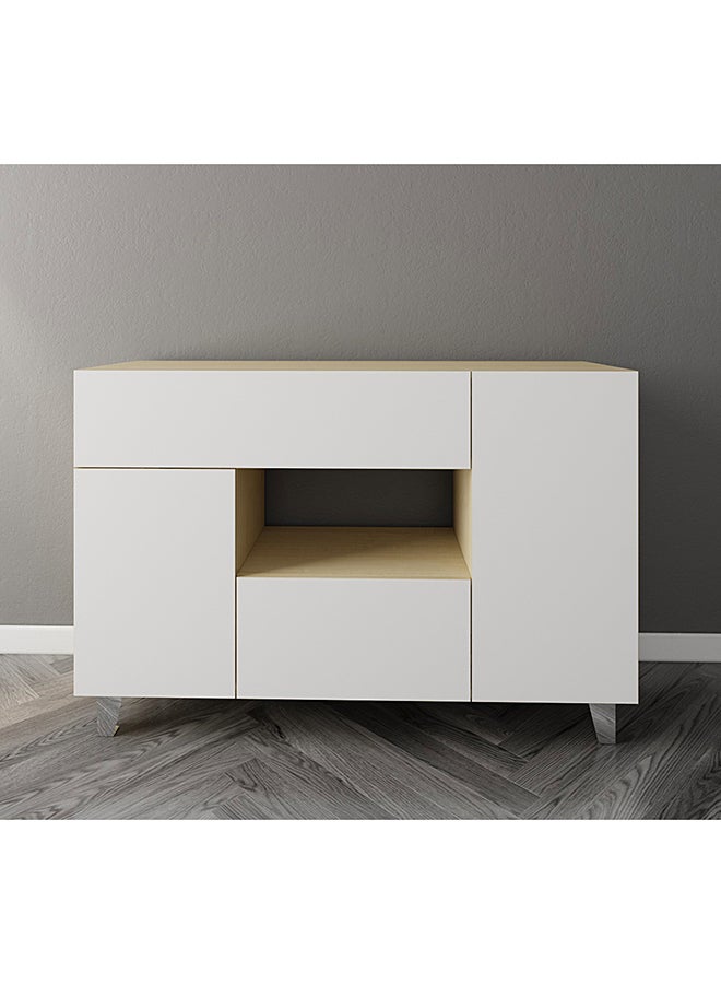 Al Home Coffee Corner with Two Doors and Two Drawers (Beige and White) 110x38x90 cm - Image 2