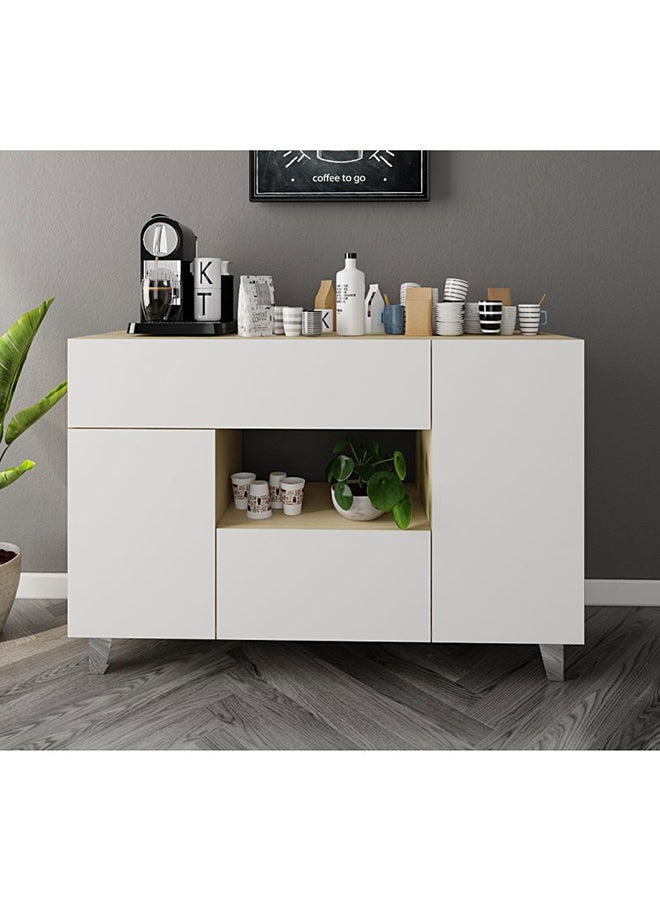 Al Home Coffee Corner with Two Doors and Two Drawers (Beige and White) 110x38x90 cm - Image 1