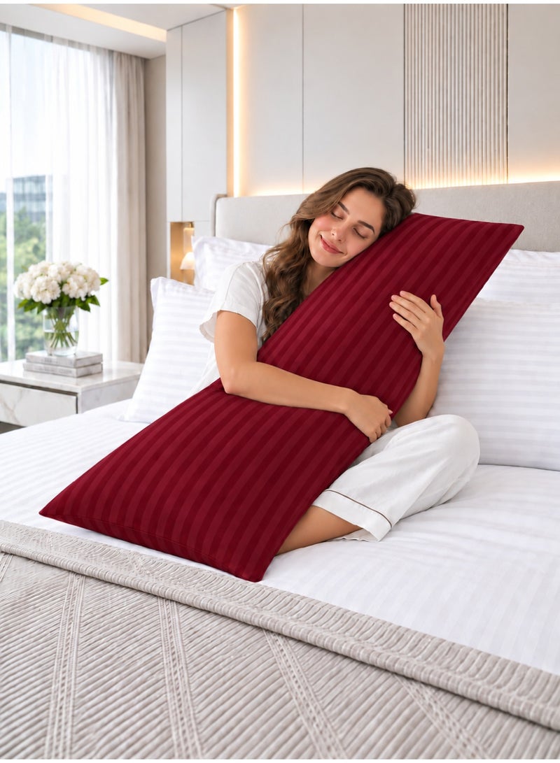 Hotel Linen Klub Krude Long Body Pillow 1pc, Fabric: 100% Polyester 85 GSM Microfiber 1 cm Stripe Super Soft, Filling: 1300 gm Hollow Fiber Comfort, Breathable & Ultra Soft Size: 45 x 120 cm, Color: Dusty Pink - Image 1