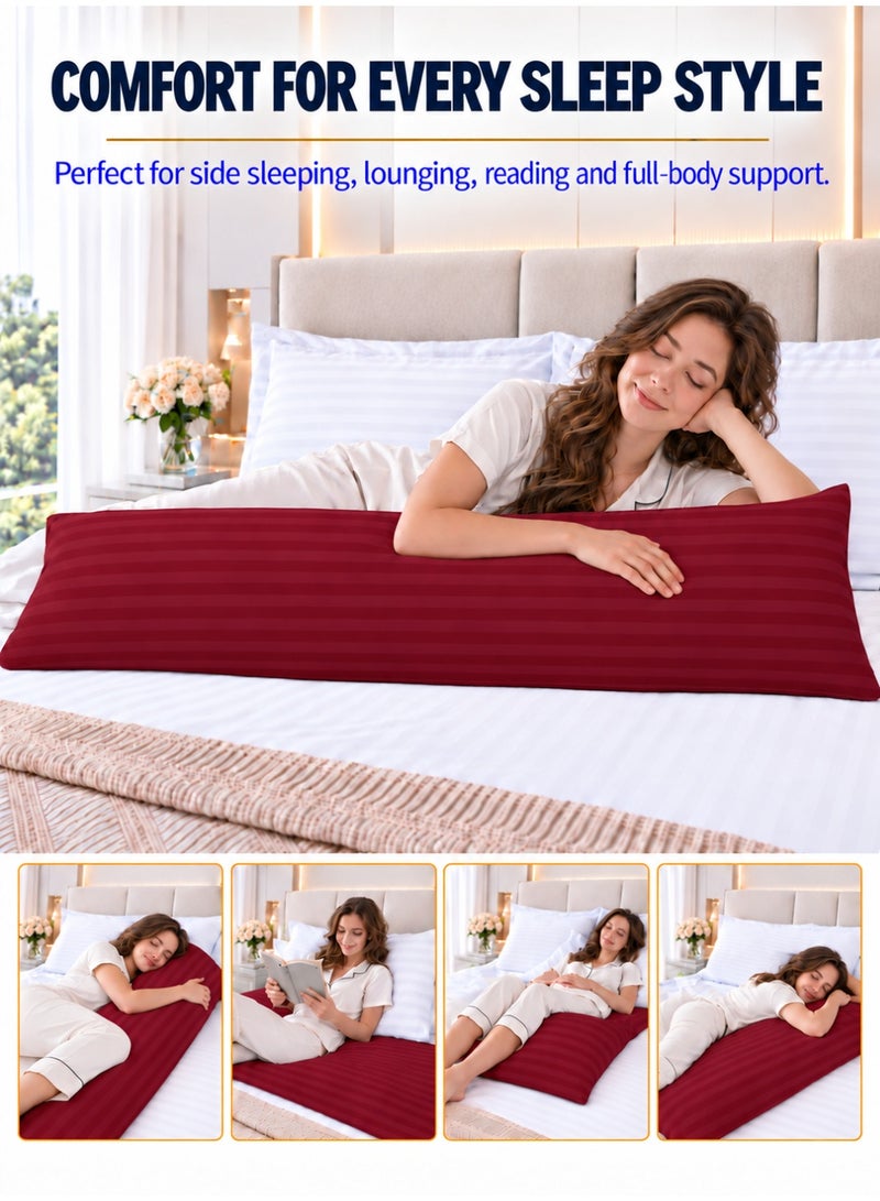 Hotel Linen Klub Krude Long Body Pillow 1pc, Fabric: 100% Polyester 85 GSM Microfiber 1 cm Stripe Super Soft, Filling: 1300 gm Hollow Fiber Comfort, Breathable & Ultra Soft Size: 45 x 120 cm, Color: Dusty Pink - Image 5