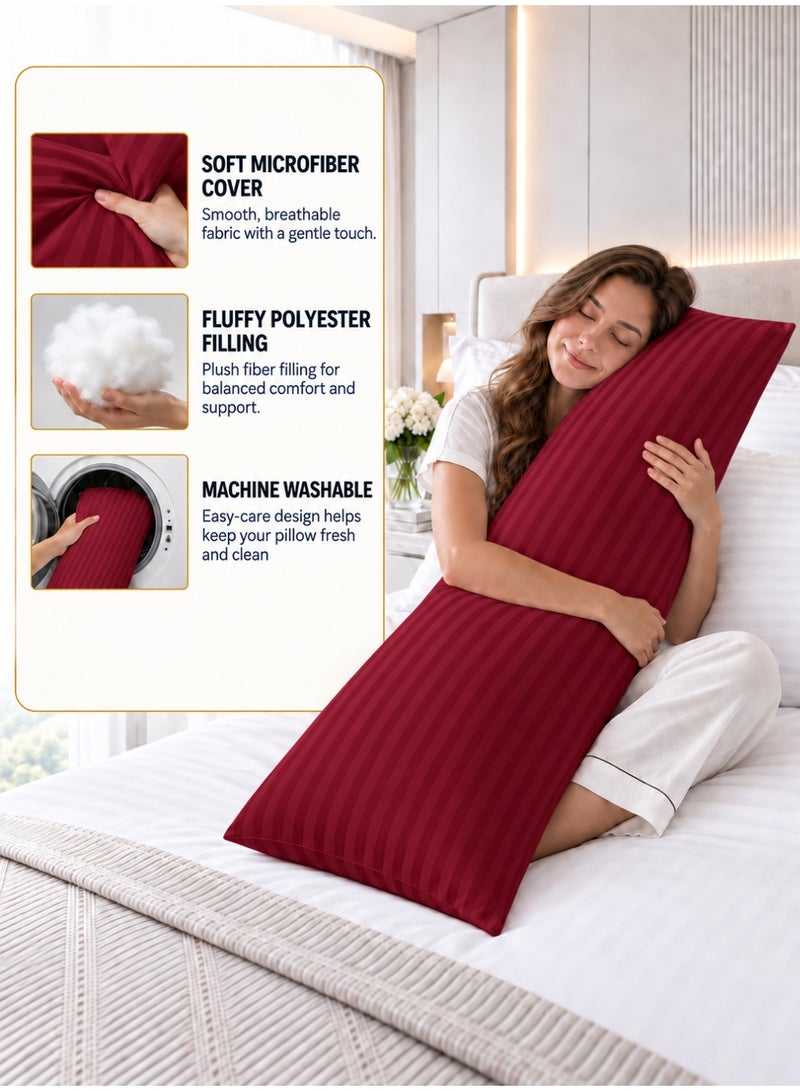 Hotel Linen Klub Krude Long Body Pillow 1pc, Fabric: 100% Polyester 85 GSM Microfiber 1 cm Stripe Super Soft, Filling: 1300 gm Hollow Fiber Comfort, Breathable & Ultra Soft Size: 45 x 120 cm, Color: Dusty Pink - Image 4