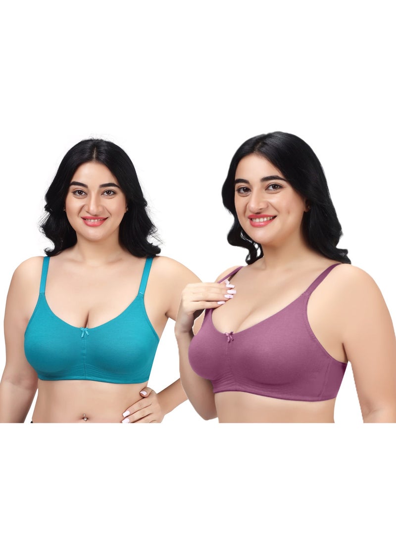 RAJNI Women's Bra D Cup 100% Cotton Soft Non-Padded Anti-Sag Seamless Full Coverage Wire-free Plus Size Pack of 2 - Image 1