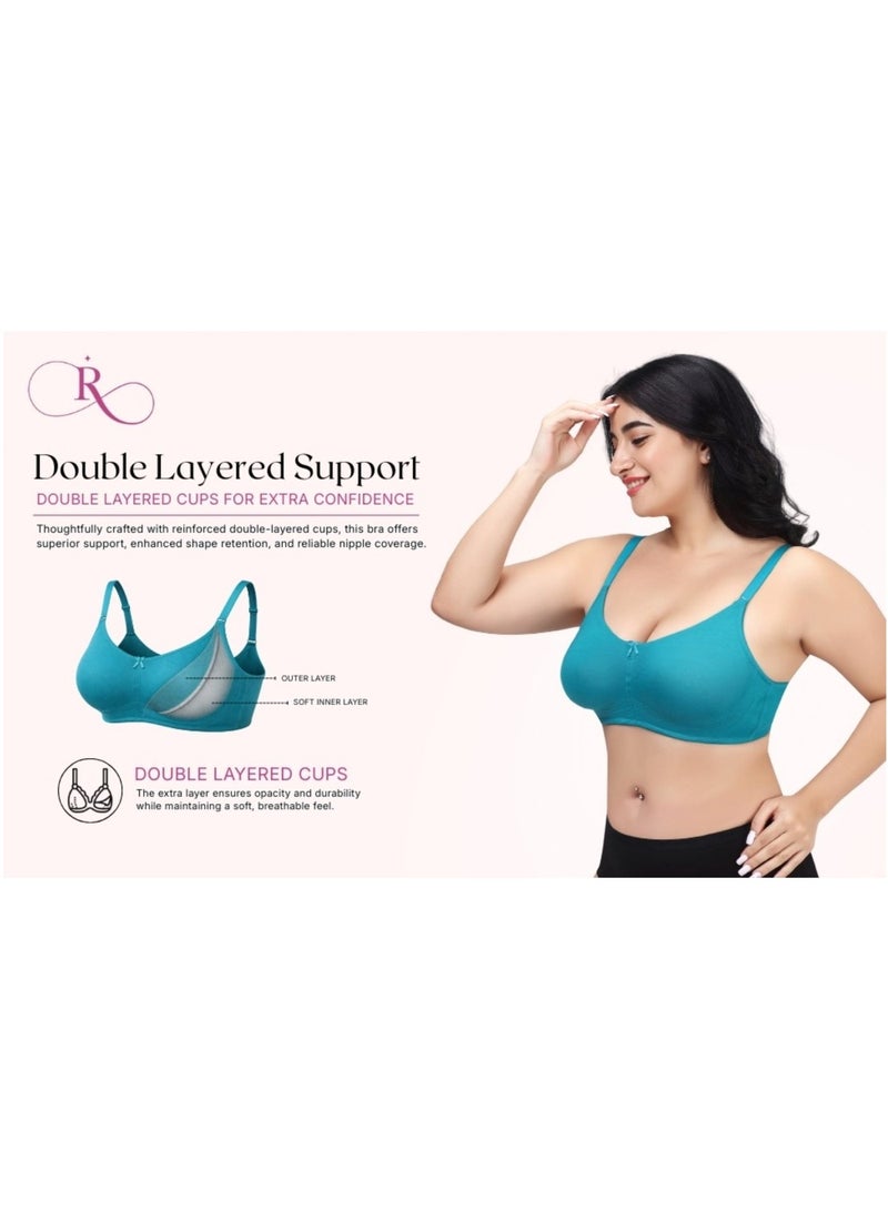 RAJNI Women's Bra D Cup 100% Cotton Soft Non-Padded Anti-Sag Seamless Full Coverage Wire-free Plus Size Pack of 2 - Image 2
