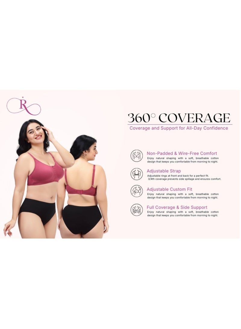 RAJNI Women's Bra D Cup 100% Cotton Soft Non-Padded Anti-Sag Seamless Full Coverage Wire-free Plus Size Pack of 2 - Image 4