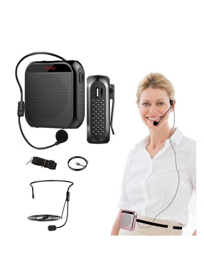 Voice Amplifier with Wired Microphone Headset Portable Rechargeable PA System Speaker Personal Microphone Speech Amplifier Loudspeaker for Teachers Tour Guides/Coaches Metting/Yoga/Fitness (Black) - Image 1