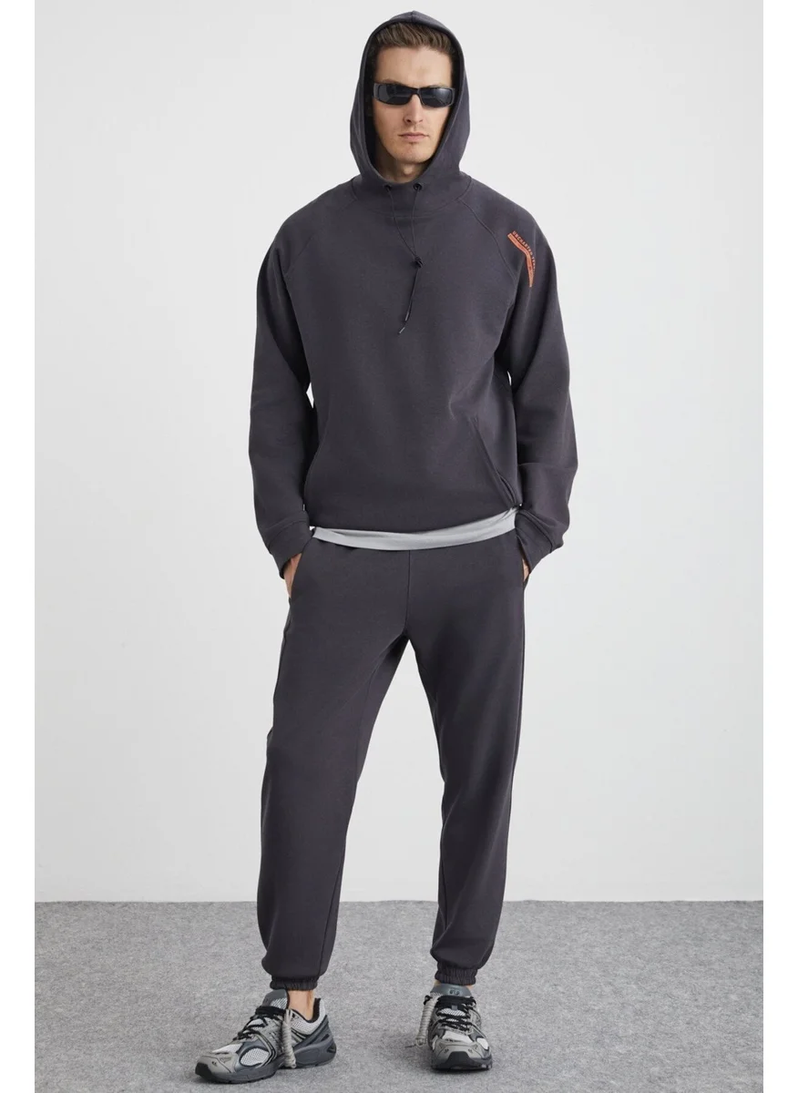 GRIMELANGE Arragon Men's Basic Elastic Leg Soft Fabric 3 Thread Organic Cotton Anthracite Sweatpants