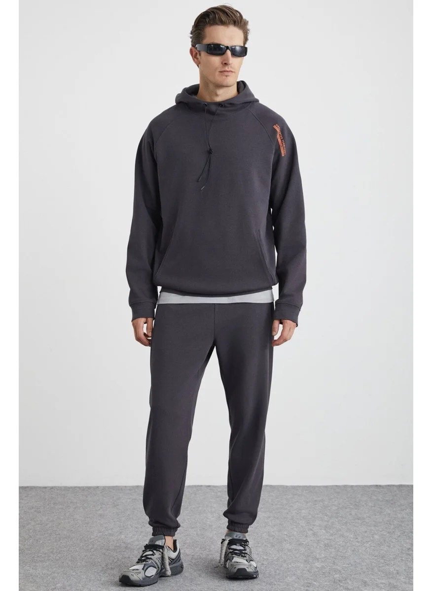 GRIMELANGE Arragon Men's Basic Elastic Leg Soft Fabric 3 Thread Organic Cotton Anthracite Sweatpants