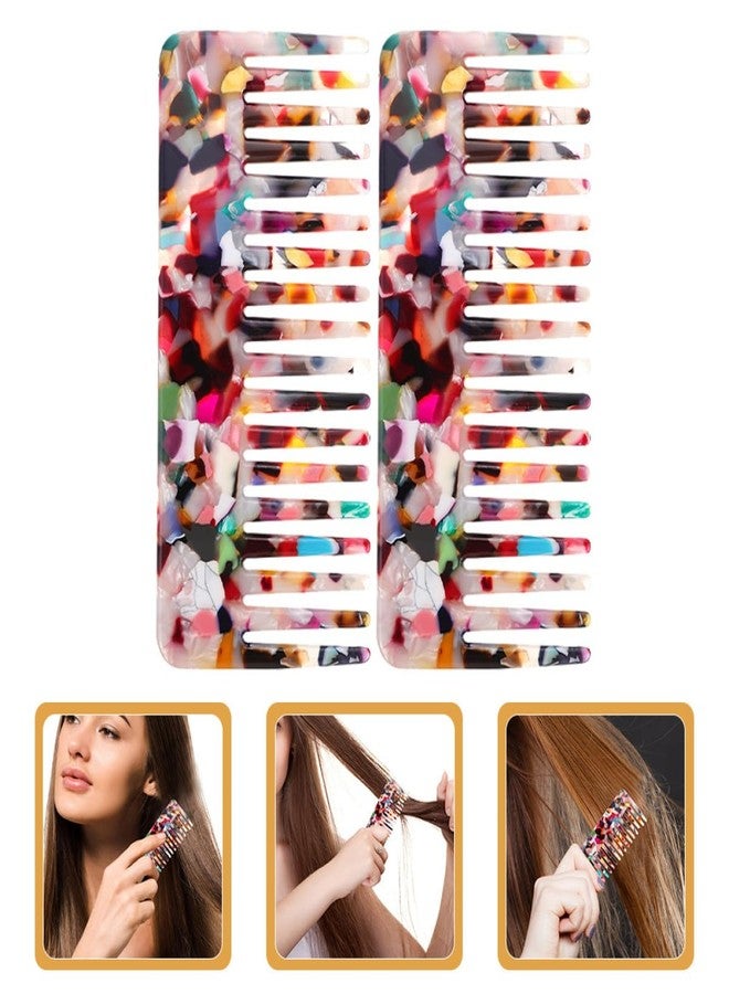 INOOMP 2Pcs Anti-Static Acetate Hair Combs Detangler Tooth Comb for Curly and Wet Hair Styling for Women Colorful Set - Image 3