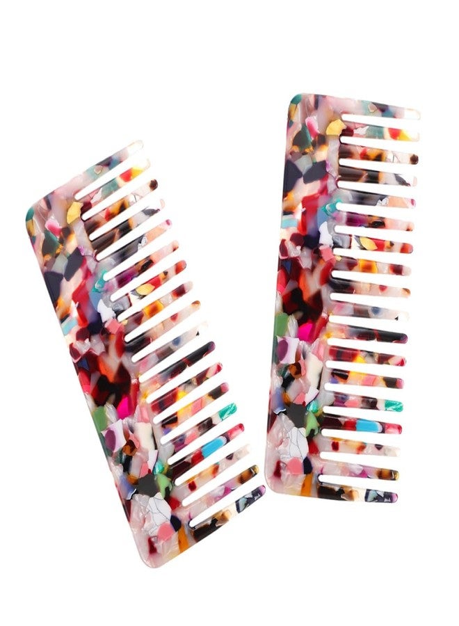 INOOMP 2Pcs Anti-Static Acetate Hair Combs Detangler Tooth Comb for Curly and Wet Hair Styling for Women Colorful Set - Image 1