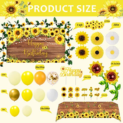 BORAMDO Sunflower Birthday Party Decoration Pack (including Backdrop, Tablecloth, Artificial Sunflowers and A Garland, Cake Topper, Balloon Garland Arch, Foil Balloon, Yellow Tissue Paper Flowers and Fans)… - Image 3