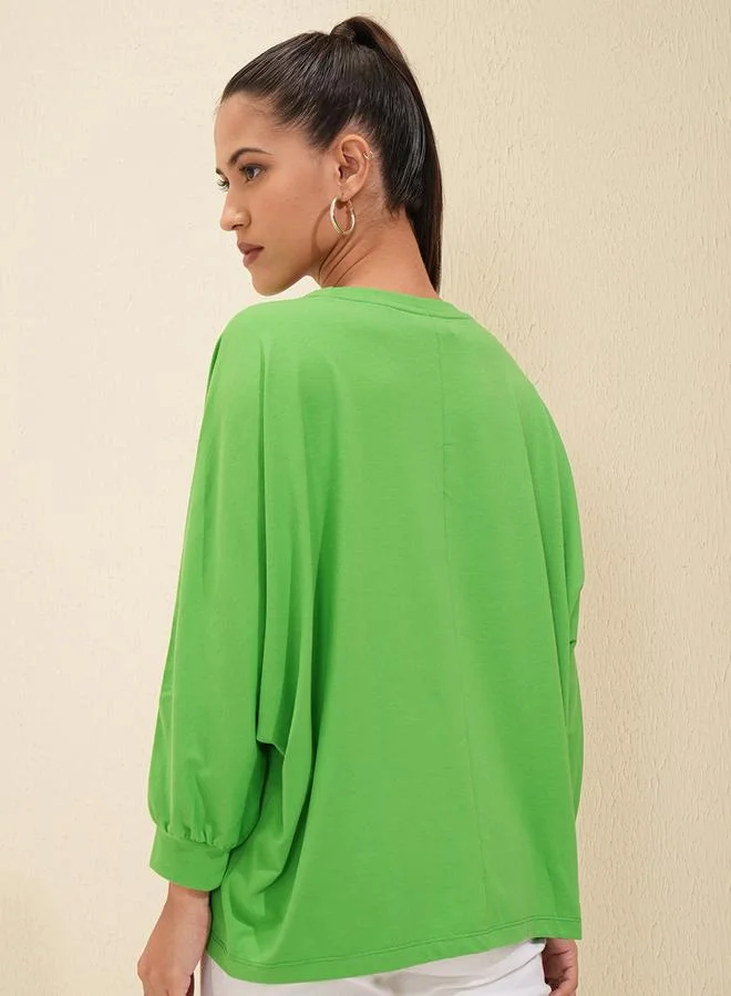 Tokyo Talkies Solid Round Neck Extended Sleeves T-Shirt by Styli
