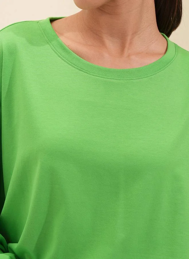 Tokyo Talkies Solid Round Neck Extended Sleeves T-Shirt by Styli