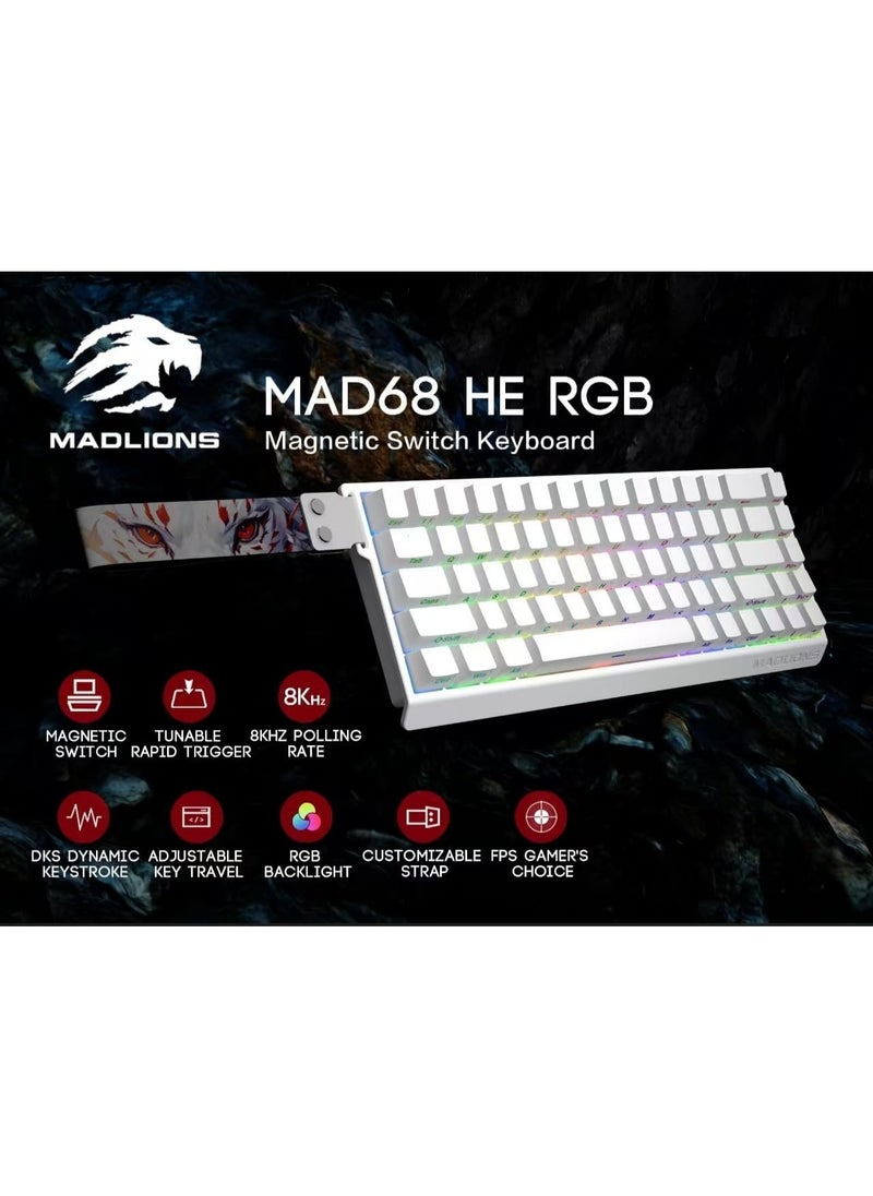 Mad68 HE RGB Mechanical Keyboard Magnetic Switches Hot Swap 8000hz 0.02mm FPS Gaming Keyboard Quick Trigger Birthday Gift White