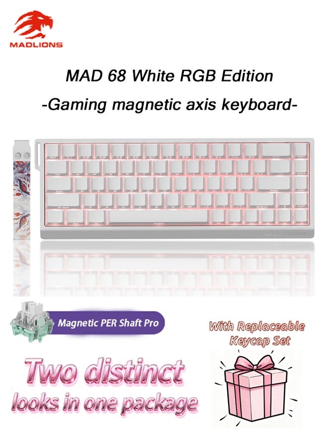 MADLIONS Mad68 HE RGB Mechanical Keyboard Magnetic Switches Hot Swap 8000hz 0.02mm FPS Gaming Keyboard Quick Trigger Birthday Gift White - Image 1