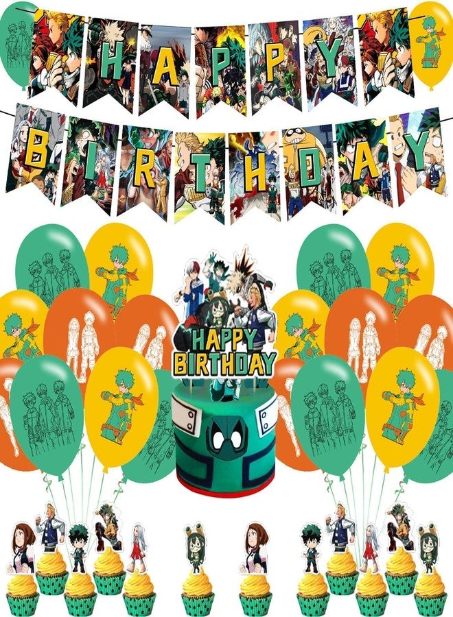 karg Academia of My Hero Party Decorations,Birthday Supplies For Cartoon 4 Includes Banner Cake Topper 12 Cupcake Toppers 18 Balloons - Image 1