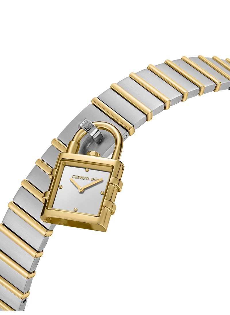 CERRUTI 1881 Adria Analog Women's Watch - Lock Shaped Dial, Silver White Dial, Bracelet
