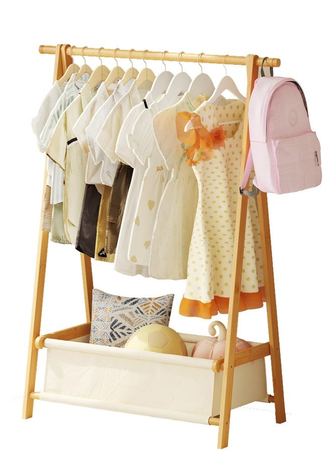Vriccc Dress Up Rack - Clothing Rack with Storage Box, Dress Up Storage, Small Foldable Bamboo Garment Stand with Hanging Rods, Dress Up Holder - Image 1