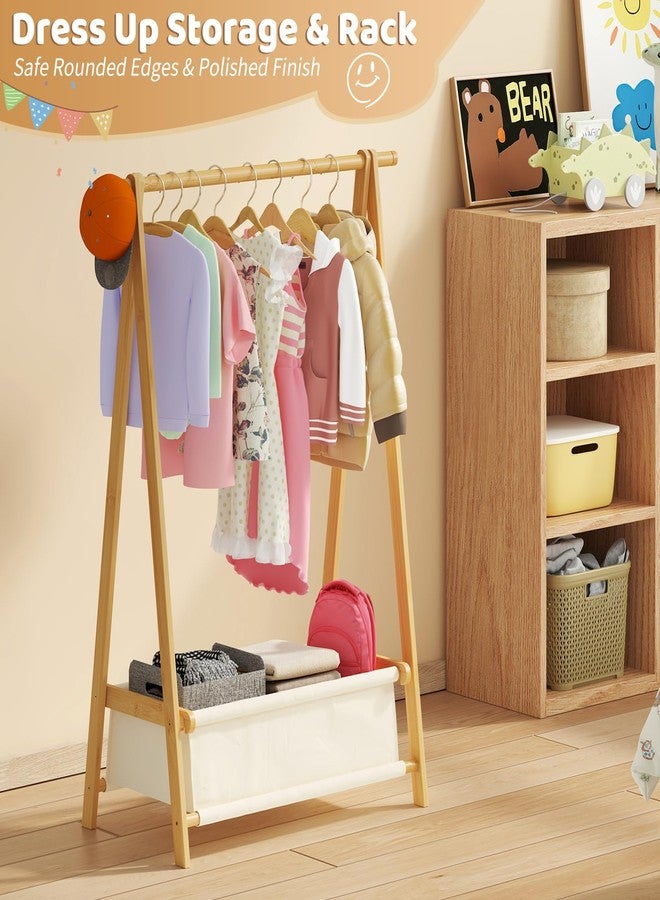 Vriccc Dress Up Rack - Clothing Rack with Storage Box, Dress Up Storage, Small Foldable Bamboo Garment Stand with Hanging Rods, Dress Up Holder - Image 2